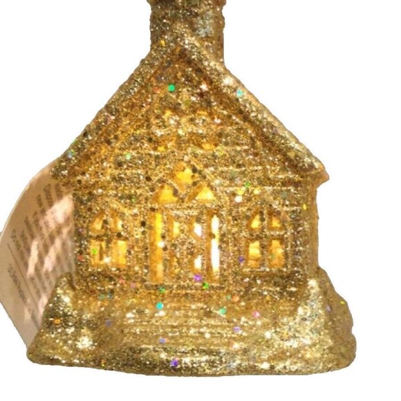 New Gold Cathedral Light Up LED Christmas Tree Ornament- with Steeple Church - Picture 6 of 7